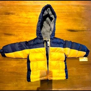 oshkosh mustard yellow and blue winter puffed jacket T2
